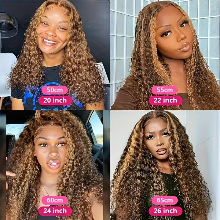 ZSFOQQ Honey Blonde #27 Highlight Curly Human Hair Wigs Lace Front Wig.