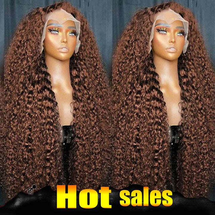 ZSFOQQ 250 Density Brown Hair 13x4 Lace Front Wig Deep Wave Frontal Wig Brazilian Colored Human Hair Wigs