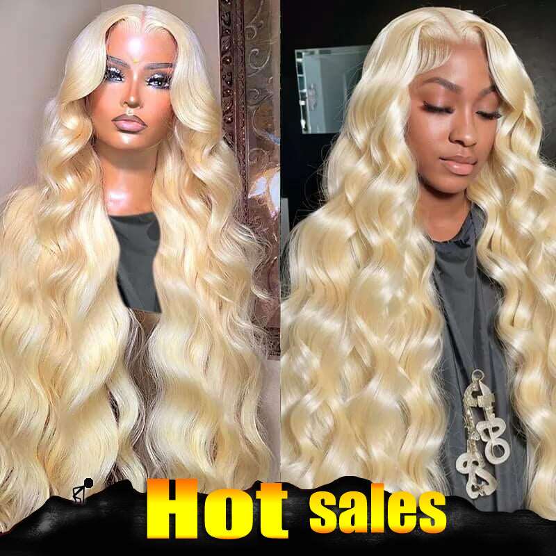 ZSFOQQ 613 Blonde Lace Front Wig Body Wave 13x4 HD Transparent Lace Glueless Long Human Hair Wigs 40 Inch