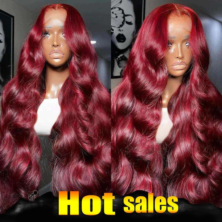 ZSFOQQ Burgundy Lace Front Wigs Body Wave Glueless Human Hair Wigs 13x4 Tansparent Lace Frontal Wig