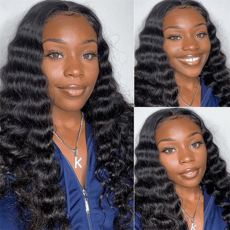 ZSFOQQ Hair Loose Wave 13*4 Transparent Lace Frontal Wig Unprocessed Human Virgin Hair Wigs Natural Black.