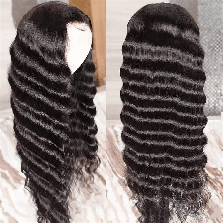 ZSFOQQ Hair Loose Wave 13*4 Transparent Lace Frontal Wig Unprocessed Human Virgin Hair Wigs Natural Black.