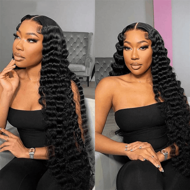 ZSFOQQ Hair Loose Wave 13*4 Transparent Lace Frontal Wig Unprocessed Human Virgin Hair Wigs Natural Black.