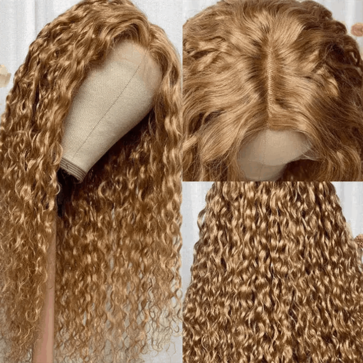 ZSFOQQ Hair #27 Honey Blonde Water Wave Wig 13×4 HD Lace Frontal / 5x5 Lace Closure Human Hair Wig