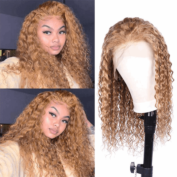 ZSFOQQ Hair #27 Honey Blonde Water Wave Wig 13×4 HD Lace Frontal / 5x5 Lace Closure Human Hair Wig