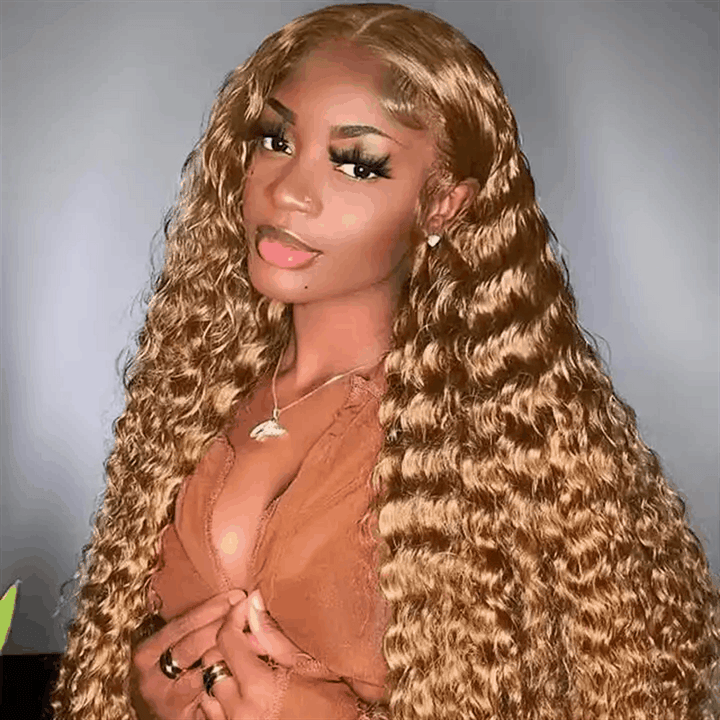 ZSFOQQ Hair #27 Honey Blonde Water Wave Wig 13×4 HD Lace Frontal / 5x5 Lace Closure Human Hair Wig