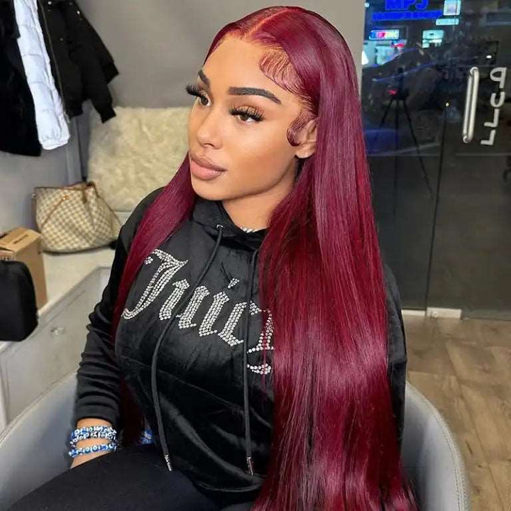 ZSFOQQ Hair Glueless Wear & Go Wig Pre Cut HD Lace Closure Wigs #99J Burgundy Colored Wig