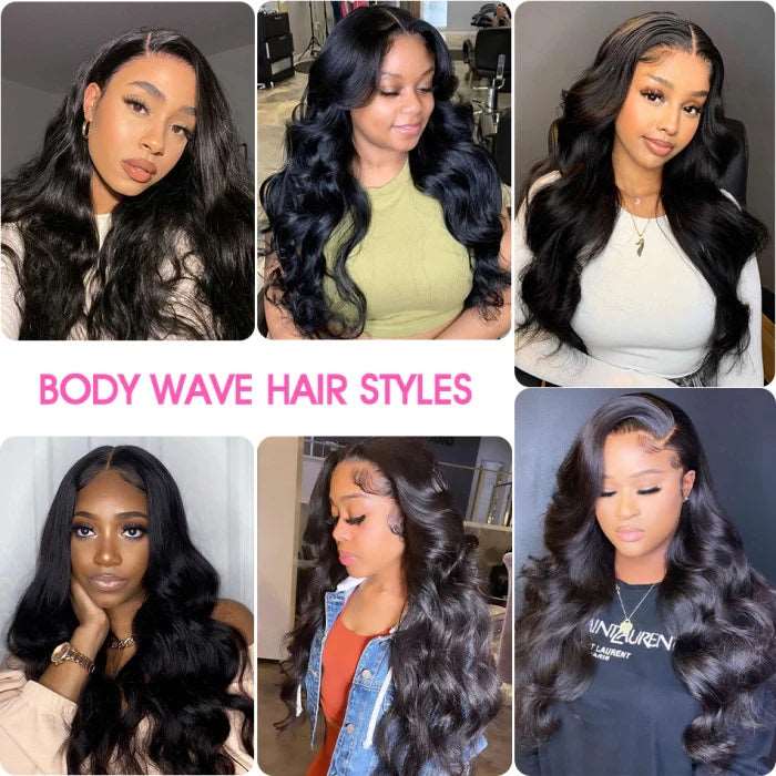 ZSFOQQ Hair Body Wave 13*4 Transparent Lace Frontal Wig Unprocessed Human Virgin Hair 1Piece Natural Black.