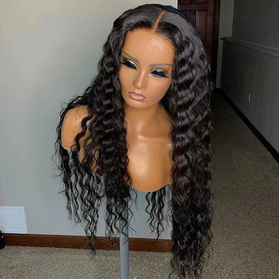 ZSFOQQ Hair Loose Deep Wave 13*6 Transparent Lace Frontal Wig Unprocessed Human Virgin Hair 1 Piece Natural Black.