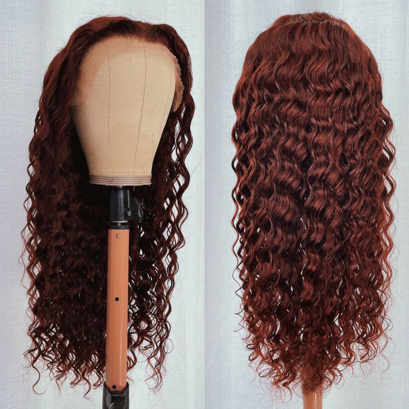 ZSFOQQ Reddish Brown #33 Deep Wave 13x4 Lace Wig Frontal Wig For Women.