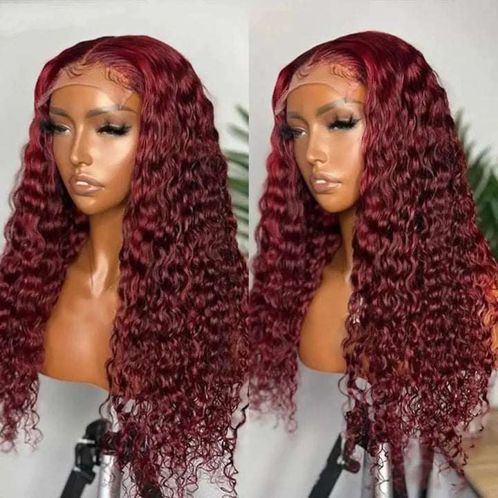 ZSFOQQ Hair Water Wave 99J Burgundy Color 13x4/5x5 HD Lace Front Wigs Human Hair Wig