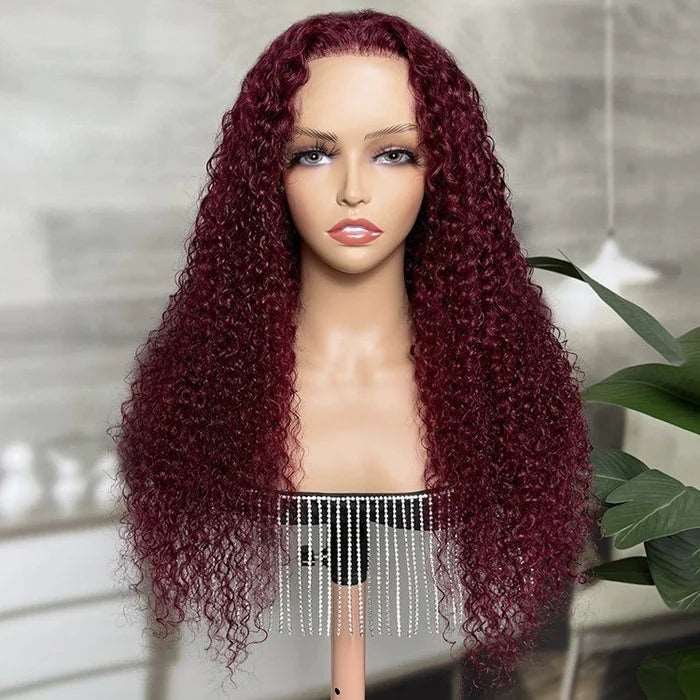 ZSFOQQ 99J Colored Lace Front Human Hair Wigs Jerry Curly Transparent Lace Frontal Wig Glueless Wig For Women.