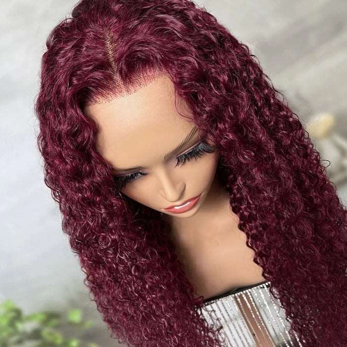 ZSFOQQ 99J Colored Lace Front Human Hair Wigs Jerry Curly Transparent Lace Frontal Wig Glueless Wig For Women.