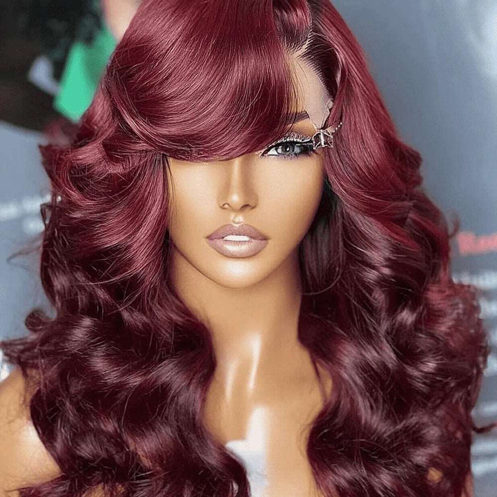 ZSFOQQ Burgundy Lace Front Wig Colored Lace Front Wigs Body Wave Human Hair Wigs.