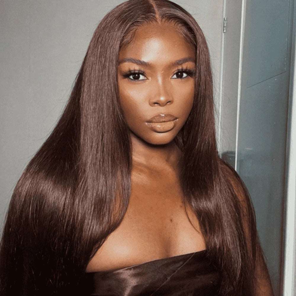 ZSFOQQ Chocolate Brown #4 Silky Straight 13x4 Lace Wig Frontal Wig For Women.