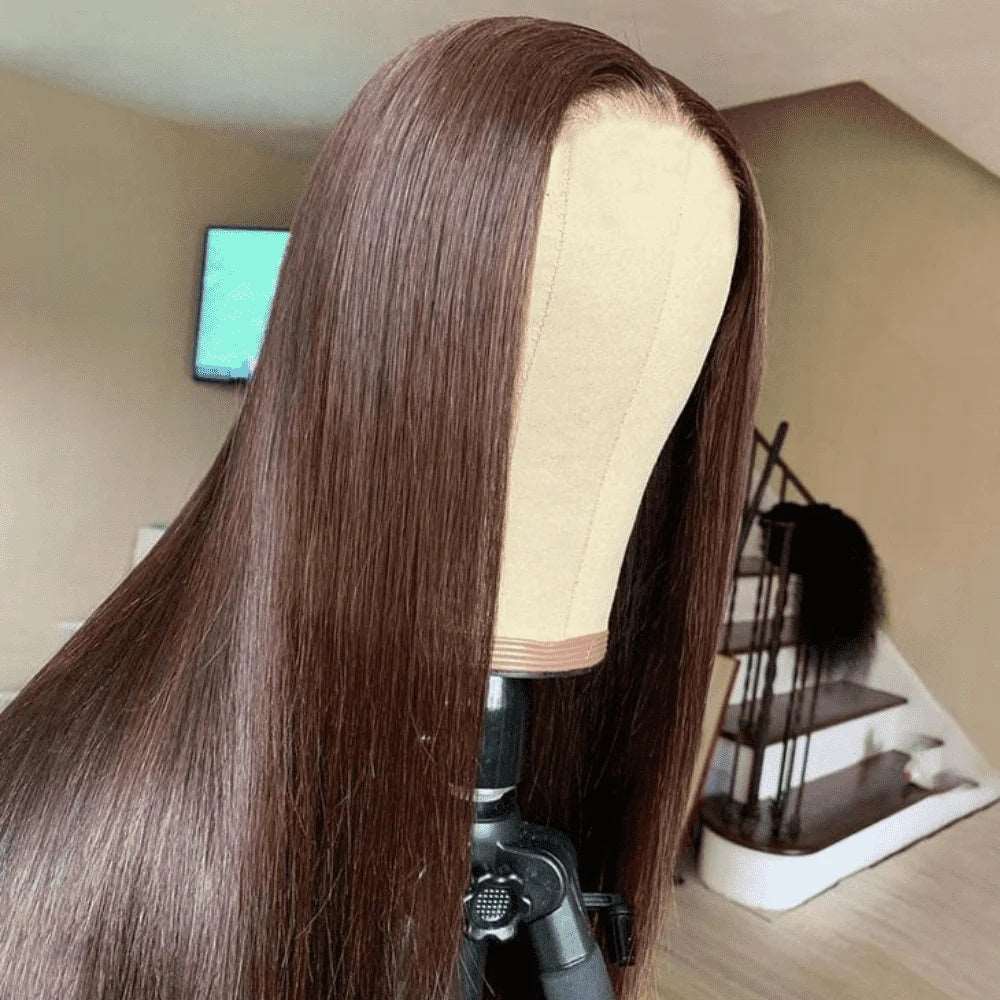 ZSFOQQ Chocolate Brown #4 Silky Straight 13x4 Lace Wig Frontal Wig For Women.