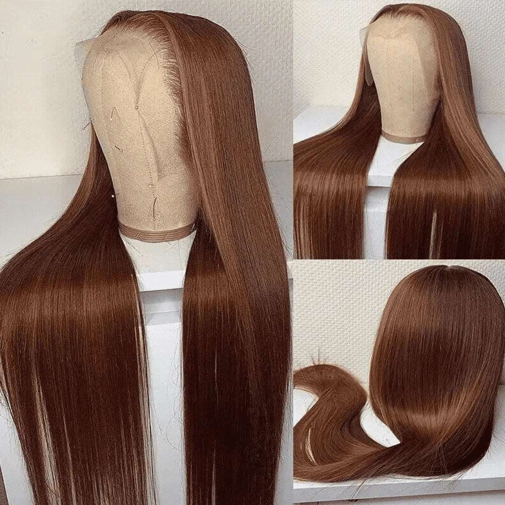 ZSFOQQ Chocolate Brown #4 Silky Straight 13x4 Lace Wig Frontal Wig For Women.