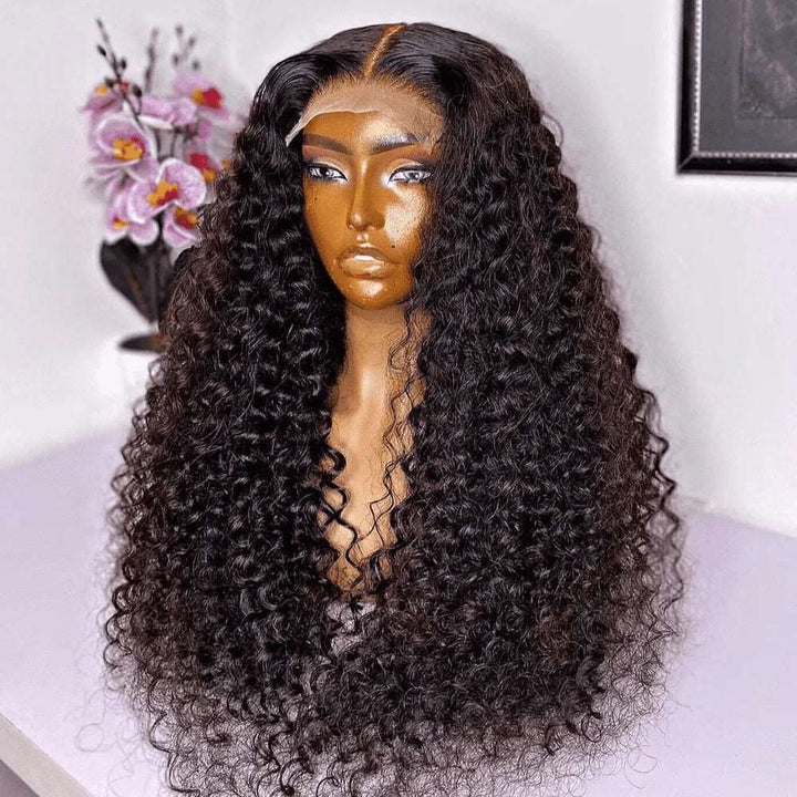 ZSFOQQ 4x4 Deep Wave Hair Lace Closure Wig Pre Plucked Swiss Lace Curly Hair.