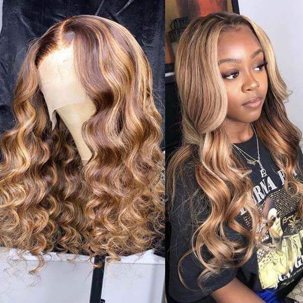 ZSFOQQ Body Wave Hair Highlight P4/27 Lace Wig 100% Virgin Human Hair Wig.