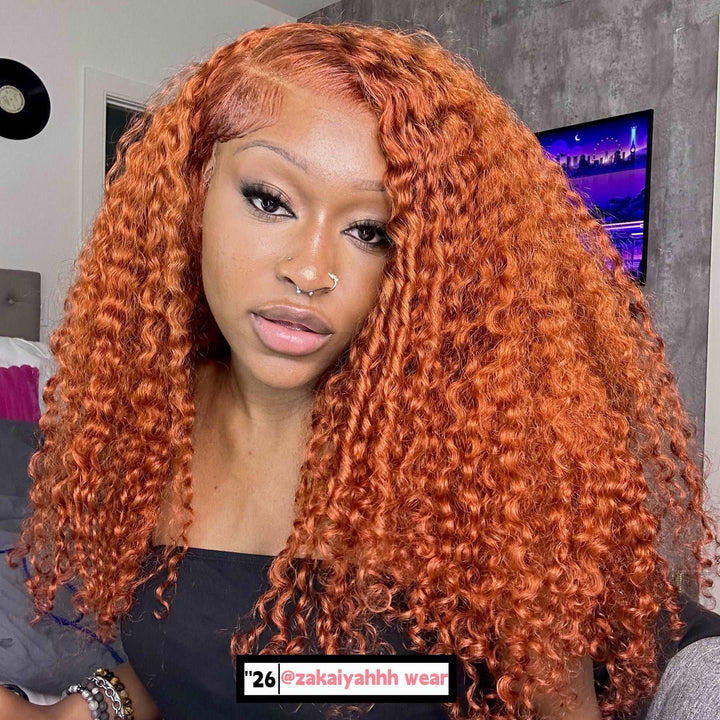 ZSFOQQ Hair Ginger Orange Curly 13x4 HD Transparent Lace Front Wig Jerry Curly Colored Wigs Human Hair Wigs