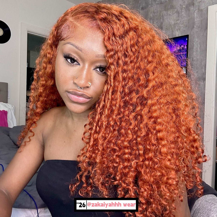 ZSFOQQ Hair Ginger Orange Curly 13x4 HD Transparent Lace Front Wig Jerry Curly Colored Wigs Human Hair Wigs