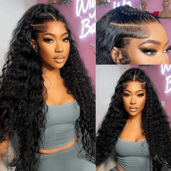 ZSFOQQ Hair Kinky Curly 13*4 Transparent Lace Frontal Wig Unprocessed Human Virgin Hair Wigs Natural Black.