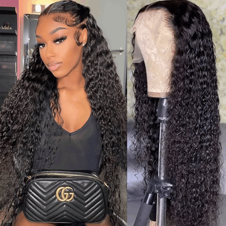 ZSFOQQ Hair Kinky Curly 13*4 Transparent Lace Frontal Wig Unprocessed Human Virgin Hair Wigs Natural Black.