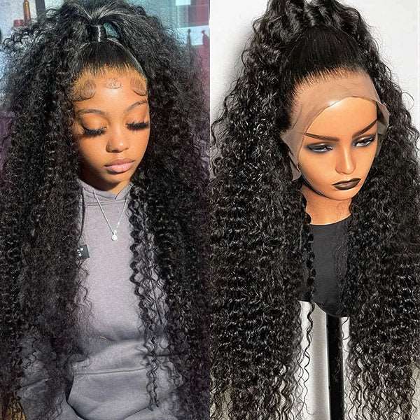 ZSFOQQ Hair HD 13*4 Lace Frontal Wig Jerry Curly Virgin Hair Unprocessed Human Hair Piece Natural Black.