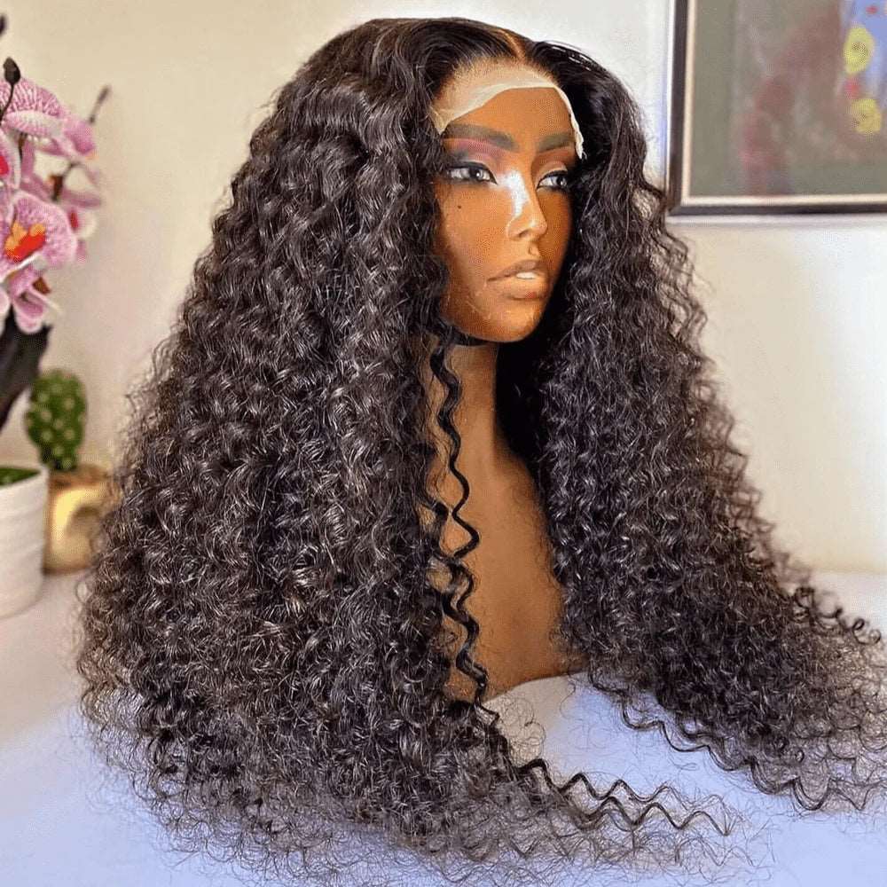 ZSFOQQ 4x4 Deep Wave Hair Lace Closure Wig Pre Plucked Swiss Lace Curly Hair.