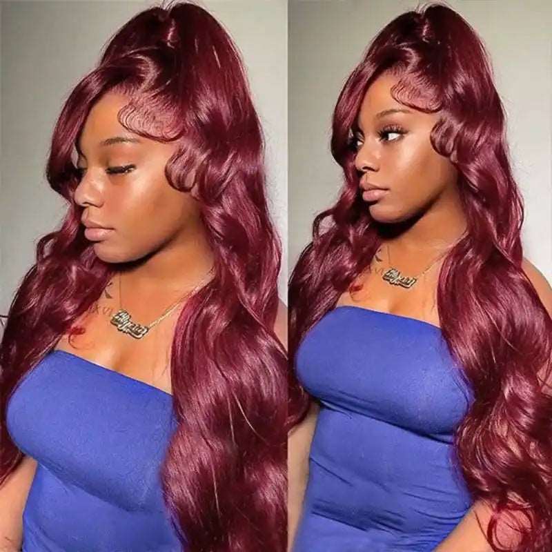 ZSFOQQ Hair Body Wave 99J Burgundy Color 6*4 Pre-Cut Lace Closure Wig Human Hair Glueless Wig