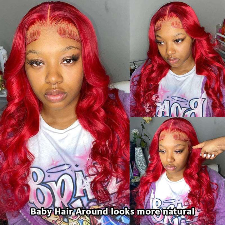 ZSFOQQ Glueless Red Hair Lace Front Wig Body Wave 13x4 HD Transparent Lace Colored Human Hair Wigs