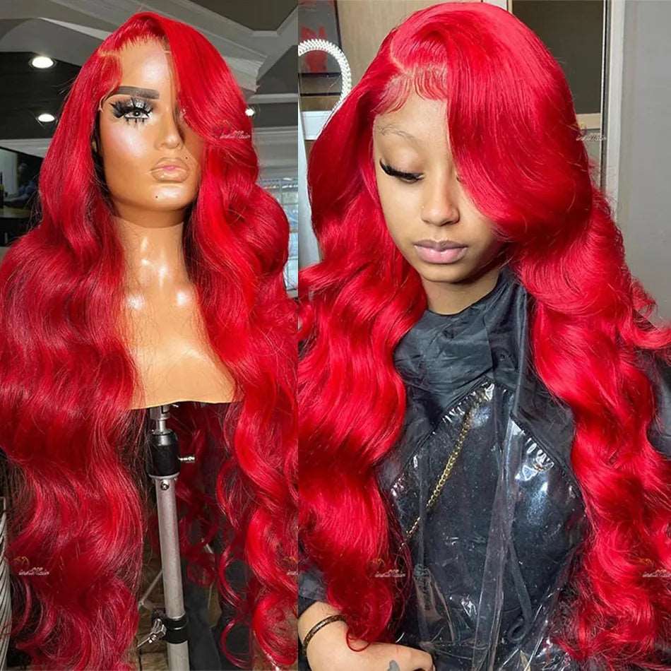 ZSFOQQ Glueless Red Hair Lace Front Wig Body Wave 13x4 HD Transparent Lace Colored Human Hair Wigs