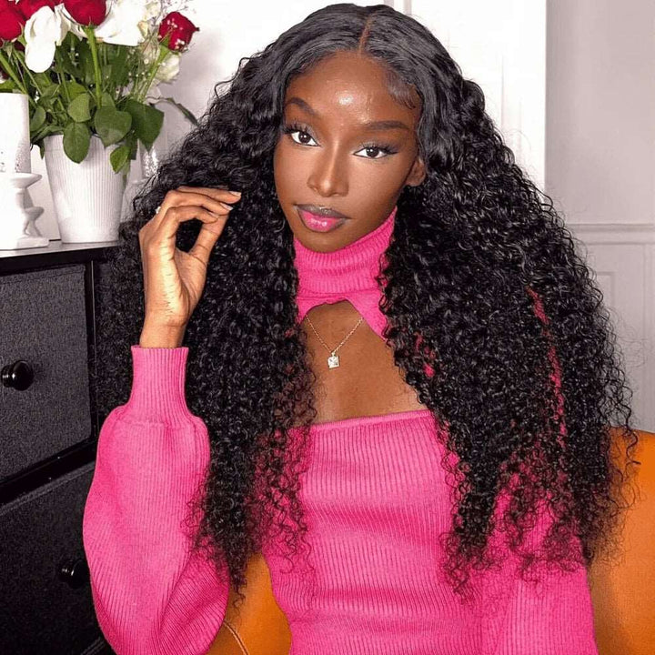 ZSFOQQ 4x4 Deep Wave Hair Lace Closure Wig Pre Plucked Swiss Lace Curly Hair.