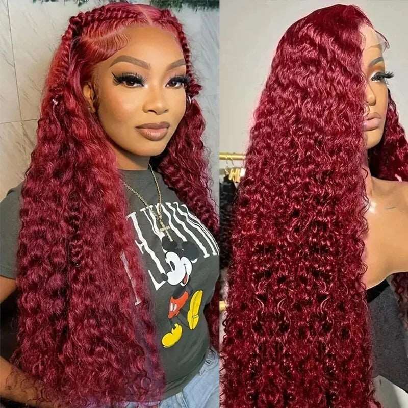 ZSFOQQ 250% HD Lace 99J Deep Wave 13x4 Lace Front Wig Burgundy Color Pre Plucked Glueless Wig