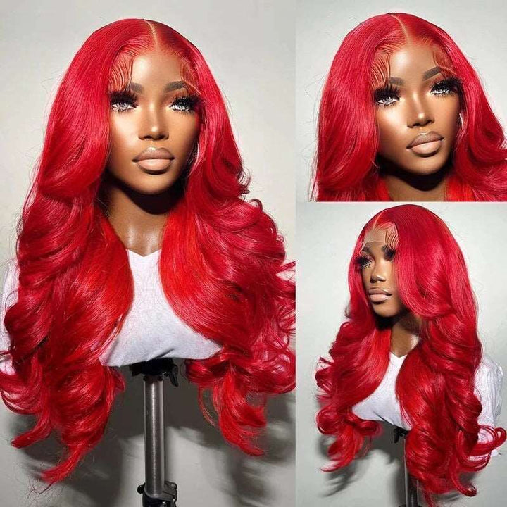 ZSFOQQ Glueless Red Hair Lace Front Wig Body Wave 13x4 HD Transparent Lace Colored Human Hair Wigs