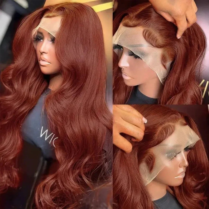 ZSFOQQ Red Brown Wig 13x4 HD Lace Front Wig Body Wave Wig Dark Reddish Brown Wig