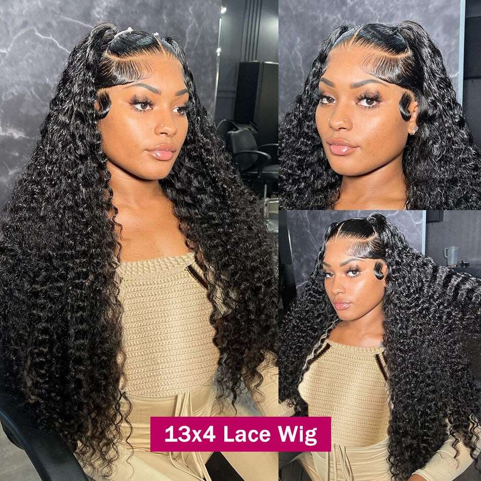 ZSFOQQ Glueless HD Lace Wig Deep Wave Hair 13x4 Lace Frontal Wig 30 Inch Human Hair Wigs