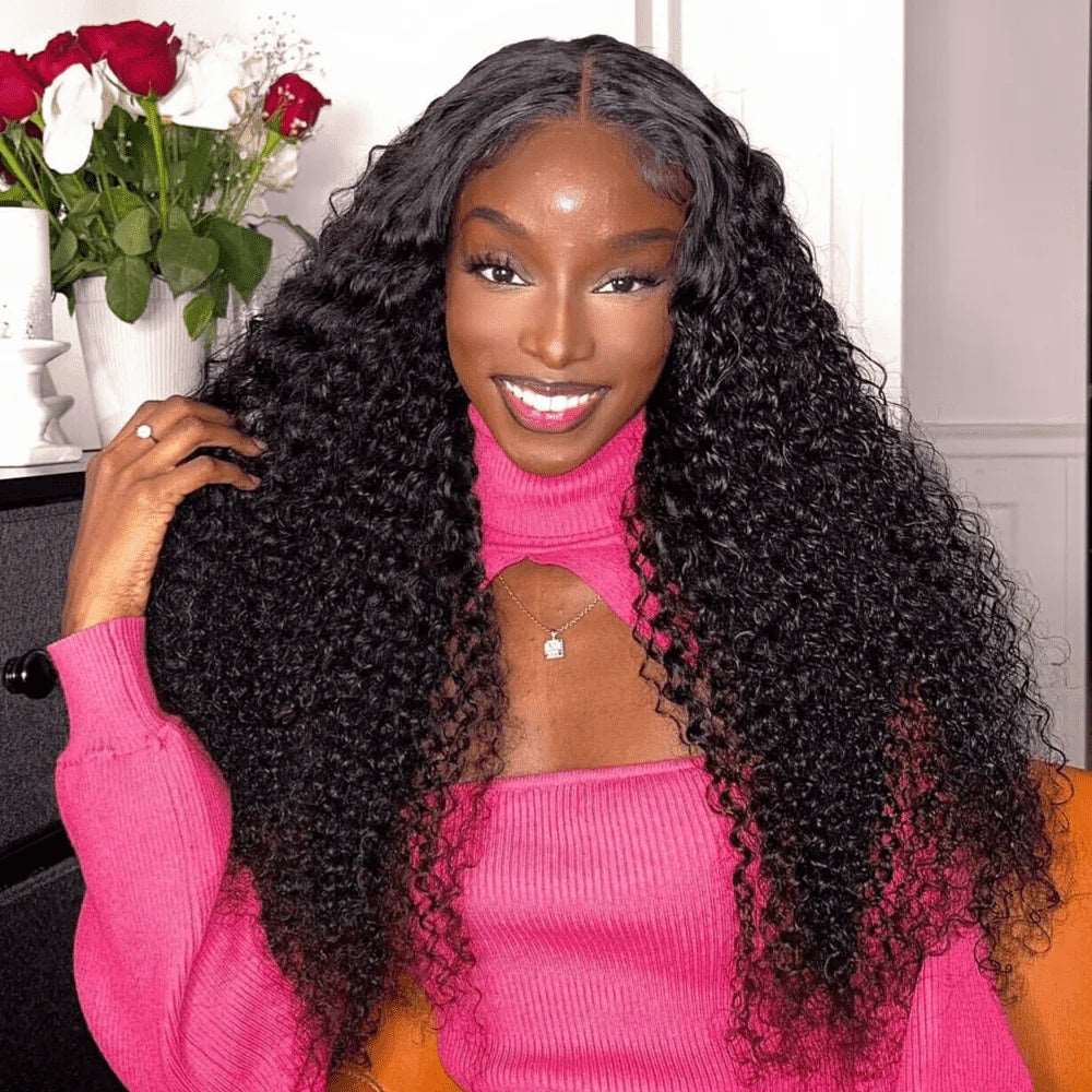 ZSFOQQ 4x4 Deep Wave Hair Lace Closure Wig Pre Plucked Swiss Lace Curly Hair.