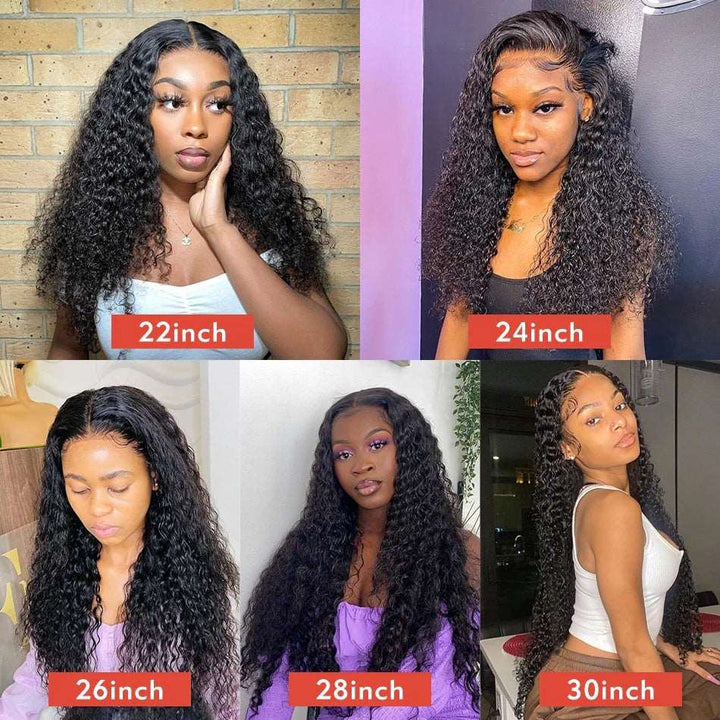 ZSFOQQ Hair 13*6 HD Lace Frontal Wig Water Wave Virgin Hair Unprocessed Human Hair Natural Black.