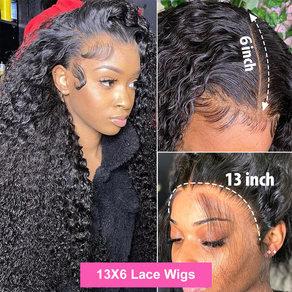 ZSFOQQ Hair Water Wave 13*6 Transparent Lace Frontal Wig Unprocessed Human Virgin Hair Natural Black.