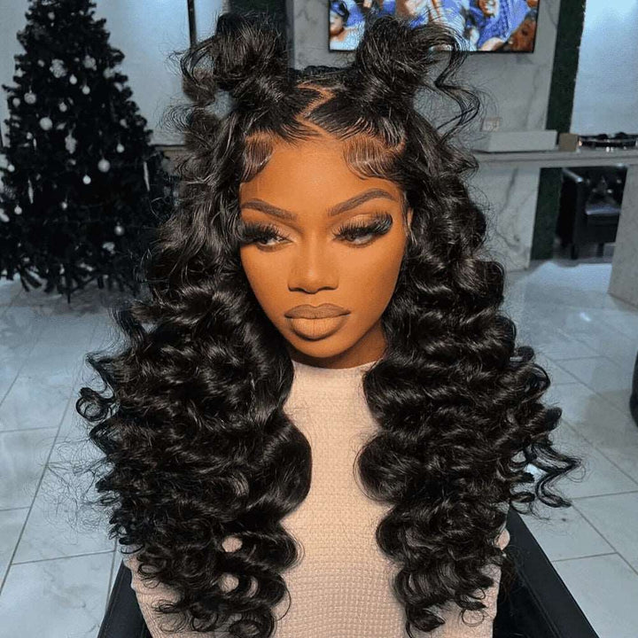 ZSFOQQ 4x4 Loose Wave Curly Hair HD Lace Wigs Natural Color Human Hair Wigs For Women.