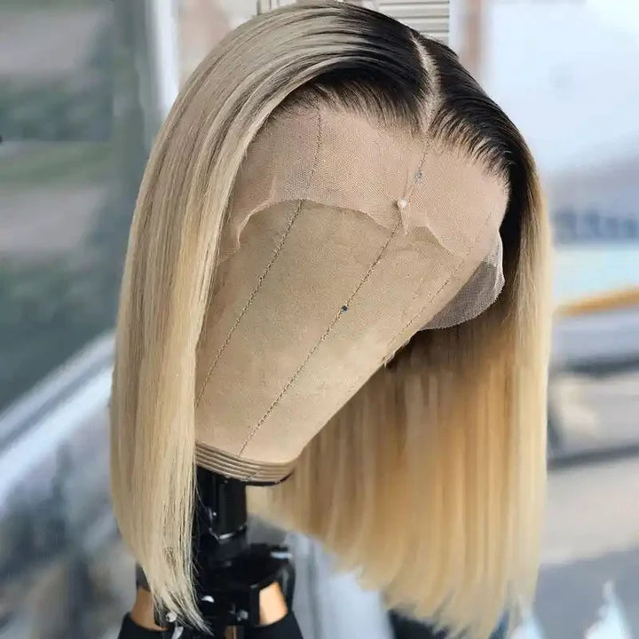 ZSFOQQ Hair Ombre T1B/613 Colored Bob Wig 13x4 HD Transparent Lace Front Wig 100% Virgin Human Hair Wigs