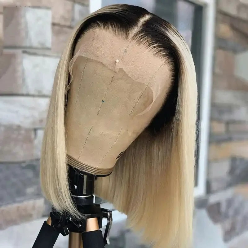 ZSFOQQ Hair Ombre T1B/613 Colored Bob Wig 13x4 HD Transparent Lace Front Wig 100% Virgin Human Hair Wigs