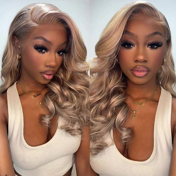 ZSFOQQ Highlight 13x4 Hottest Long P18/613 Blonde Straight Human Hair Wigs Blonde Hair With Highlights Lace Wig for Women Wig for Girl Looking Wigs