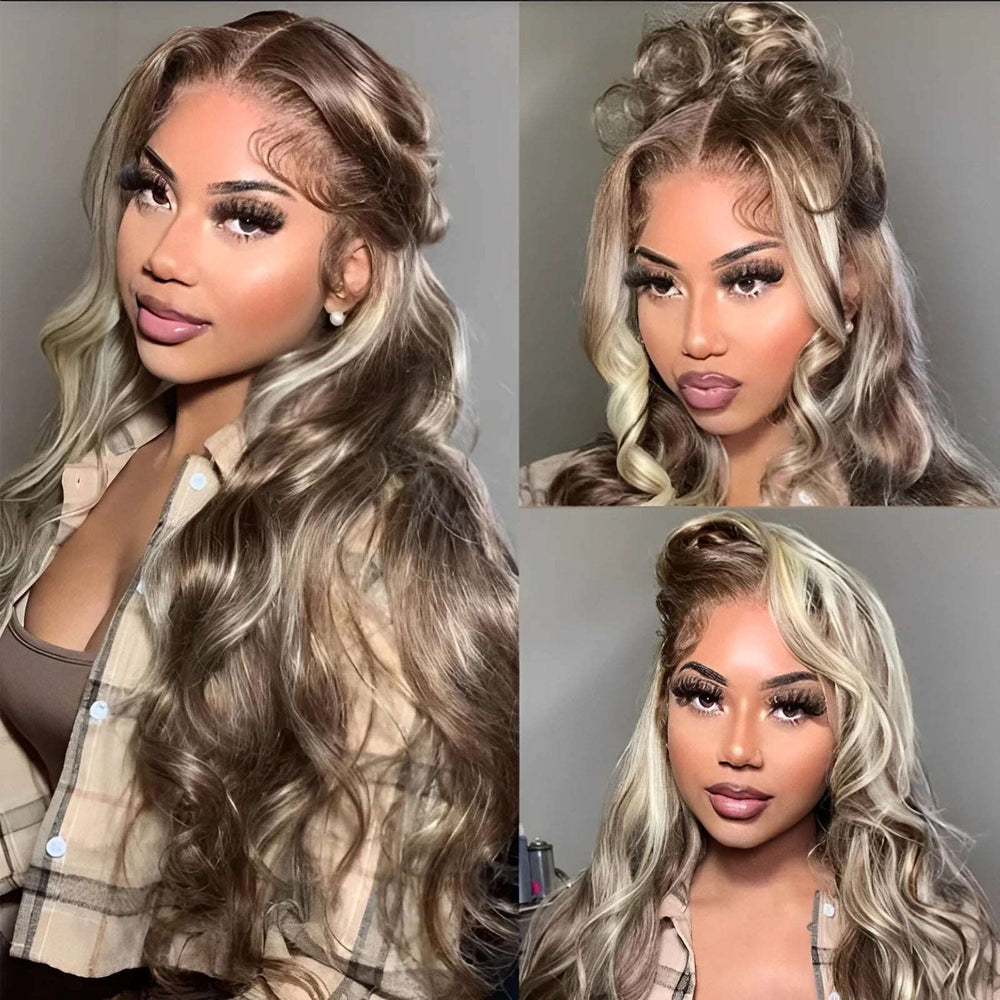 ZSFOQQ Hair Exclusive Original Blonde Highlight Lace Front Human Hair Wigs #P18/613 Blonde Hair With Highlights For Sale.