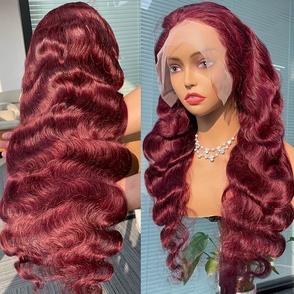 ZSFOQQ Burgundy Lace Front Wigs Body Wave Glueless Human Hair Wigs 13x4 Tansparent Lace Frontal Wig