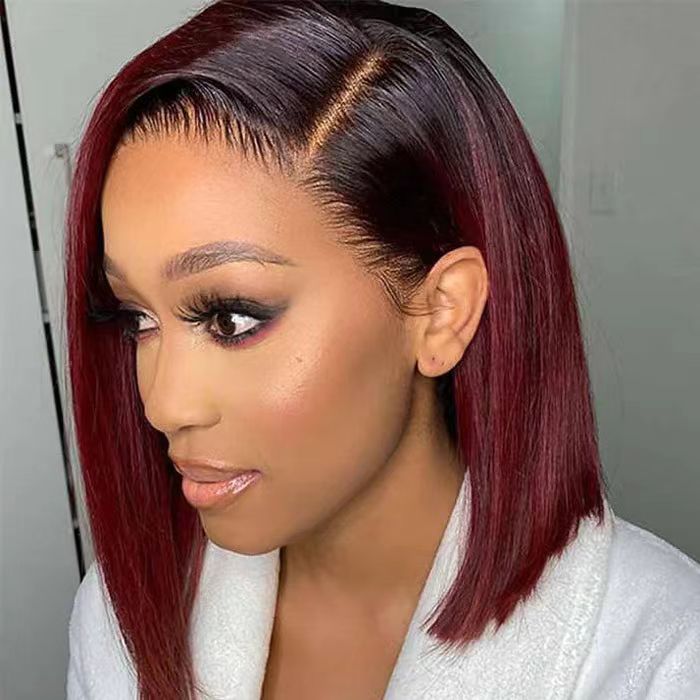 1B/99J Burgundy Ombre Short Straight Bob Wigs Human Hair With Pre Plucked Hairline ZSFOQQ HAIR