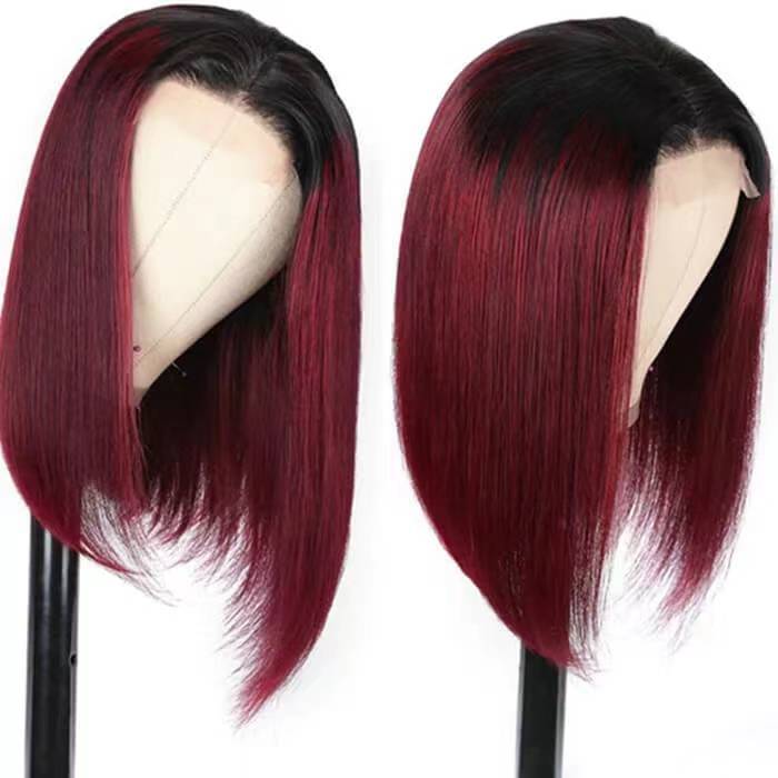 1B/99J Burgundy Ombre Short Straight Bob Wigs Human Hair With Pre Plucked Hairline ZSFOQQ HAIR