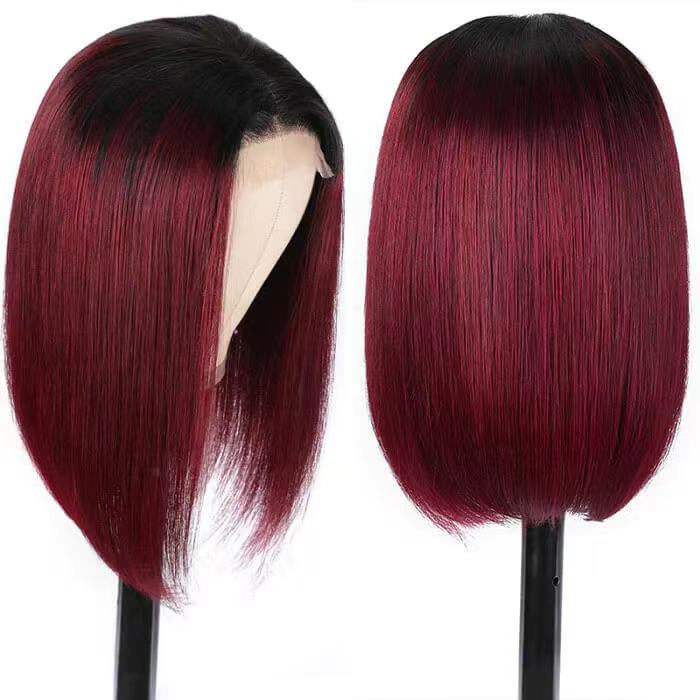 1B/99J Burgundy Ombre Short Straight Bob Wigs Human Hair With Pre Plucked Hairline ZSFOQQ HAIR