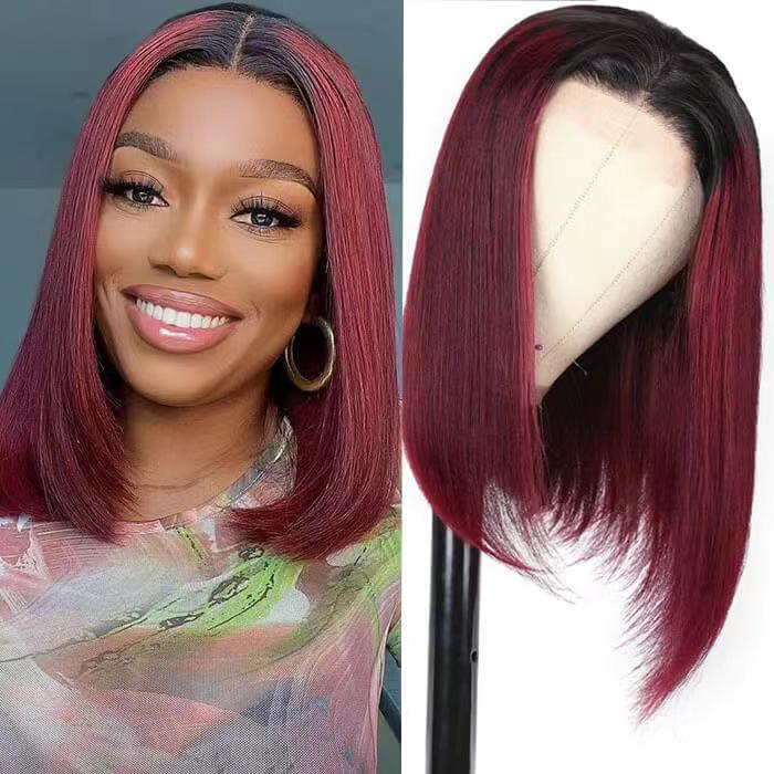 1B/99J Burgundy Ombre Short Straight Bob Wigs Human Hair With Pre Plucked Hairline ZSFOQQ HAIR